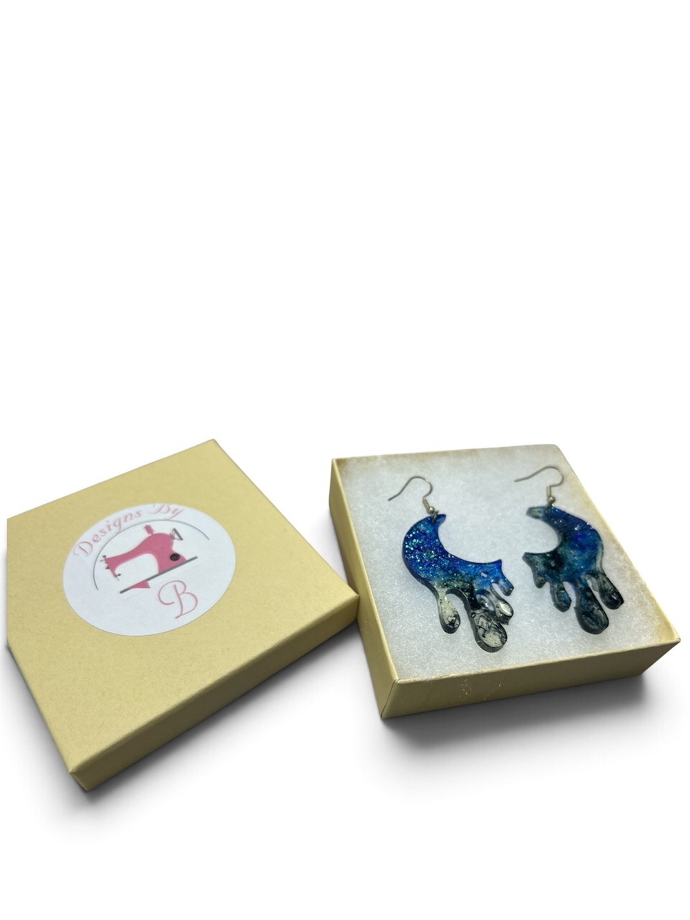 Designer Blue Galaxy Crescent Dangle Earrings
